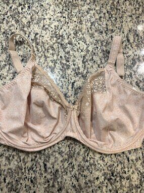 Elomi 38N 38JJ Full Coverage Bra Nude Beige Lace Trim Underwire Support